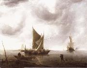 REMBRANDT Harmenszoon van Rijn Ships at Anchor on a Calm Sea France oil painting artist